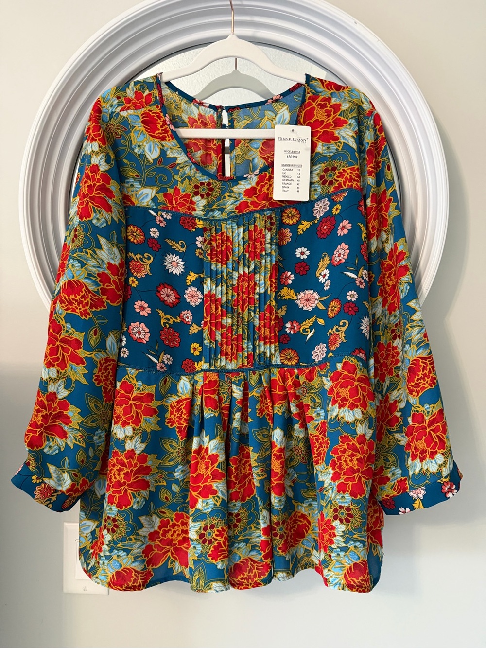 Frank Lyman Design Teal Dress with Red Floral Print